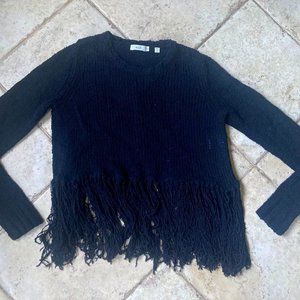 A.L.C Women's Size XS Black Silk Knotted Fringe Sweater